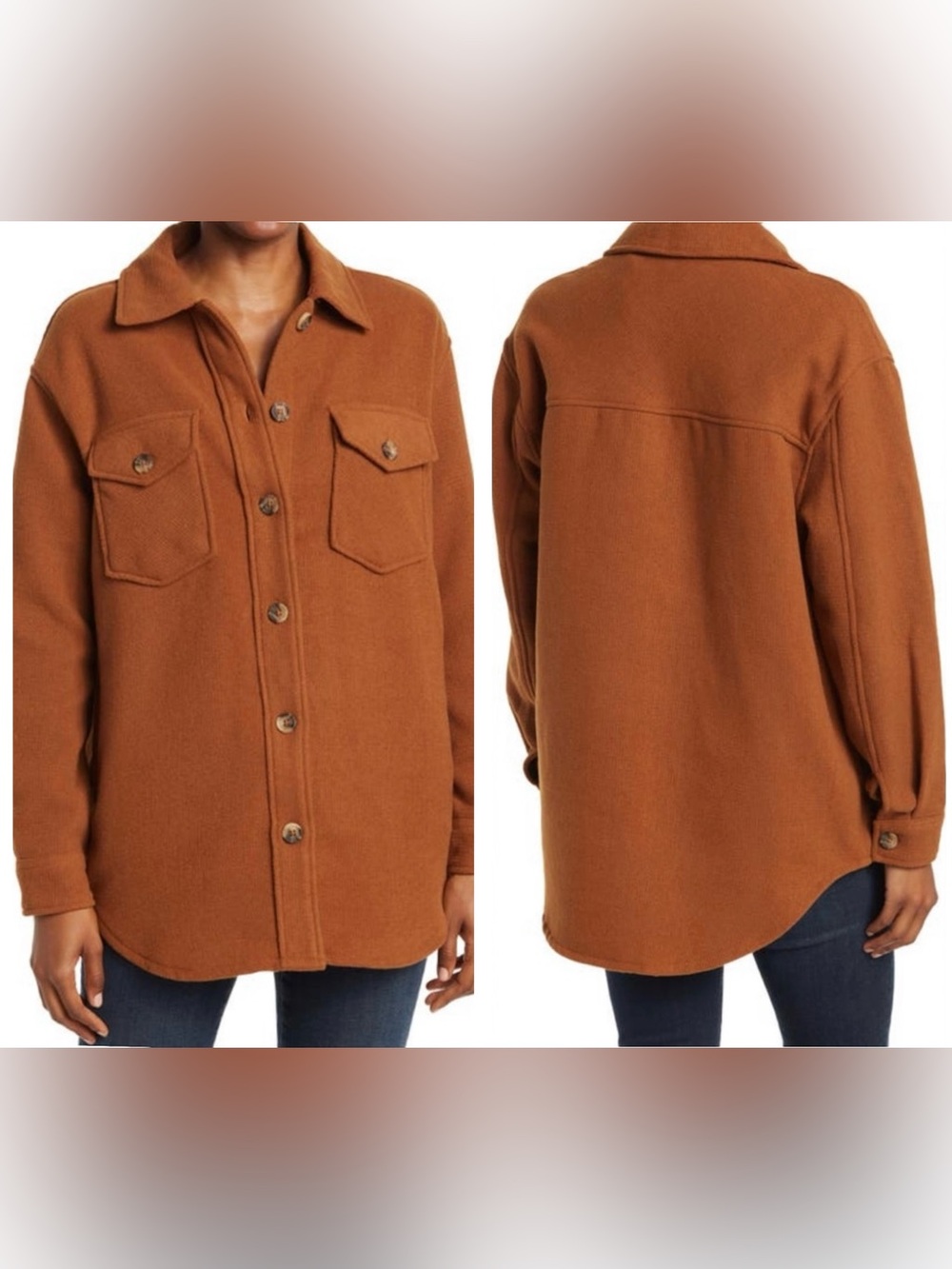 RDI | Nordstrom | Cognac Brown Textured Thermal Knit Shirt-Jacket | Size XL